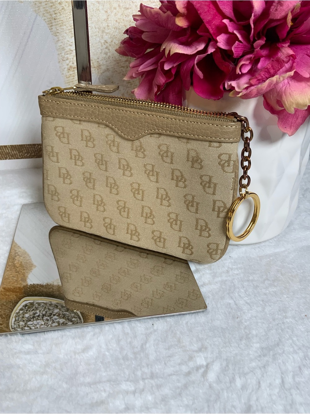 Dooney & Bourke Tan Monogram Wristlet with Gold Ring - Picture 2 of 5